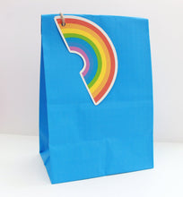 rainbow party theme, rainbow gift tag, kids party bag
