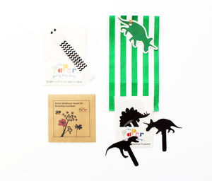 dinosaur theme, dinosaur party bag fillers, shadow puppets, dinosaur shadow puppets, plastic free party bags, eco friendly party bags