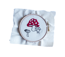 Embroidery kit with reclaimed fabric - toadstool.