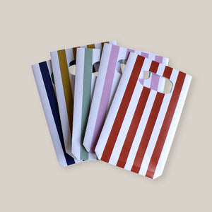 Plastic free party bags - set of 5 retro striped style, classic colours